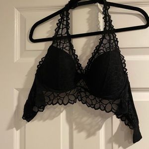 Pink black lace halter bralette